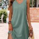 Womens Summer Dresses 2026 Loose V Neck Sleeveless Dress Sundresses Swimsuit Coverup (Medium, Eyelet Green)