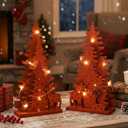 Capoda 2 Sets Wooden Christmas Tree Centerpieces Decor Light Christmas Table Sign LED Rustic Tree Elk Tabletop Decor Xmas Centerpieces for Table Home Indoor Decorations Winter Farmhouse Fireplace