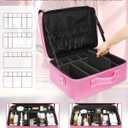 Relavel Extra Large Makeup Case Travel Train Case Professional Makeup Artist Bag Portable Nail Organizer Box Art Supply Case with Adjustable Dividers/Attach to Trolley/Shoulder Strap (Rose Pink)