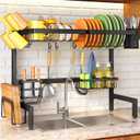 Over The Sink Dish Drying Rack - Adjustable Dish Rack for Kitchen Counter, Metal (Black)