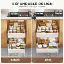 Seinloes 2 Pack Pull Out Cabinet Organizers 21" Deep With Raising Pad for Framed Cabinets, Expandable Width (9"-14") Slide Out Drawers Upgrade 3 Slide Rails, Roll Out Shelves Adhesive, White