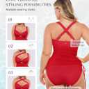 SHAPELLX One Piece Swimsuit Women Tummy Control Full Coverage Bathing Suit with Mesh Wrap Skirt Modest Swim Dress (Red, M)