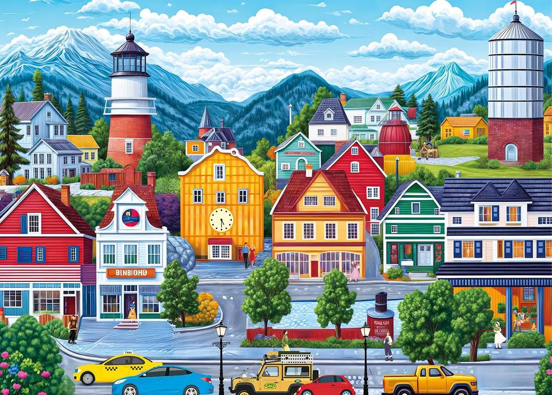 Jigsaw Puzzles for Adults 1000 Piece Puzzle for Adults 1000 Pieces Puzzle 1000 Pieces-Comfortable Small Town Living, 1000 pieces, 19.68" x 27.56 inches