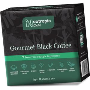 Brain Boosting Mushroom Coffee Lions Mane, Ginkgo Biloba, Ashwagandha, L-Theanine, Choline Focus & Mood Support 20 Servings, Best By 23/12/26