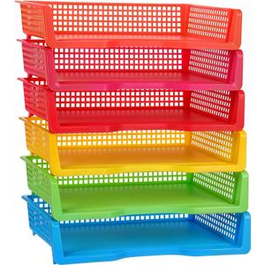 6 Pack In Trays for Teachers, Plastic Classroom Paper Organizers, Colorful Storage Baskets for Office, Stackable Office Desktop Document Paper Storage (13.4 * 9.5 * 2.7 In)