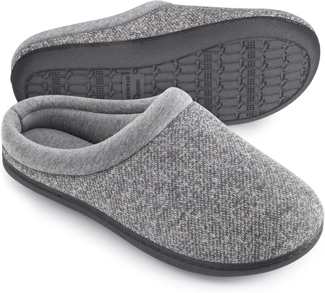 HomeTop Women's Knit Memory Foam Slippers Warm Soft House Shoes with Anti-slip Sole (11-12, Grey)