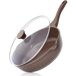 SENSARTE Nonstick Deep Frying Pan Skillet, 12-inch Saute Pan with Lid, Stay-Cool Handle, Healthy Cookware Cooking Pan with Cover, Induction Compatible (Toffee Brown)