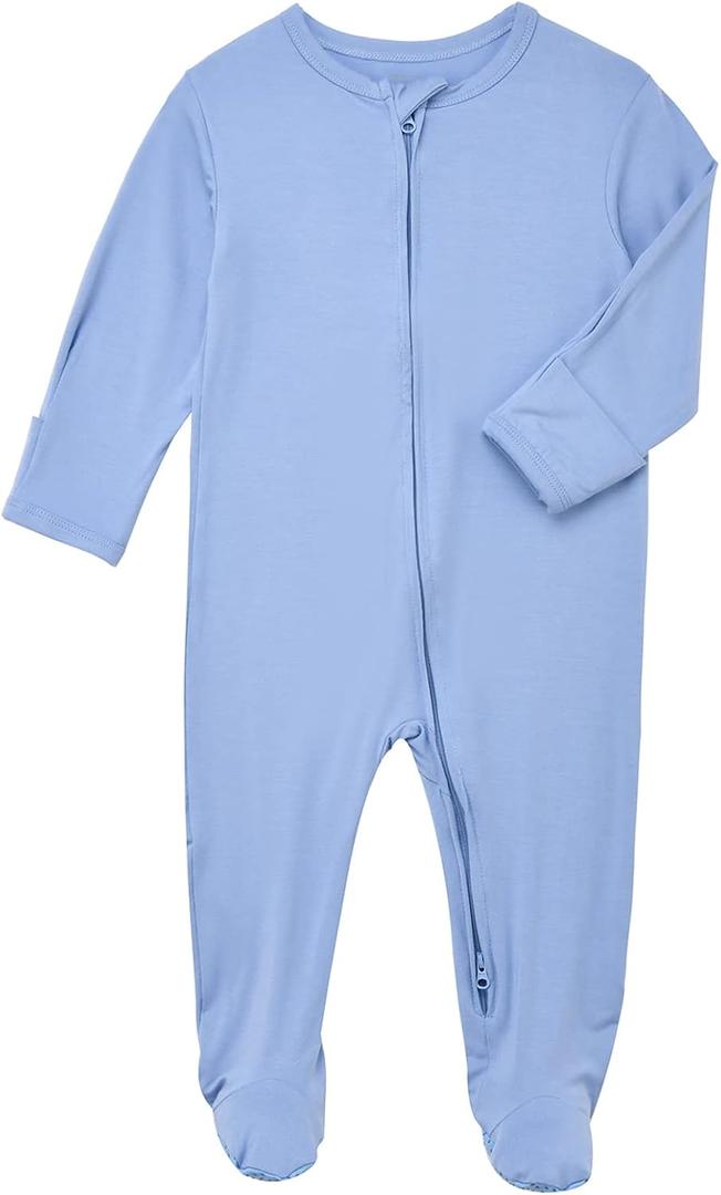 Aablexema Baby Footie Pajamas Zipper - Rayon from Bamboo Infant Footed Pjs with Mittens Sleepwear Jammies (Newborn)