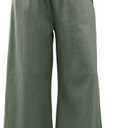 Springrain Womens Baggy Wide Leg Pants Casual Loose Cotton Drawstring Elastic Waisted Palazzo Pants with Pockets(Green-S)