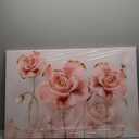 Modern Delicate Pink Gold Roses Canvas Wall art Flower Reflecting In Grey Marble Picture Wall Decor Poster Print Artwork for Living Room Bedroom Woman Room Home Decoration (36"L x 24"W)