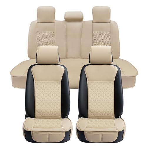 Elantrip Car Seat Cover Full Set Leather Car Seat Protector Universal fit for Most Cars SUVs and Trucks Water Proof Front and Rear Seat Protector Beige
