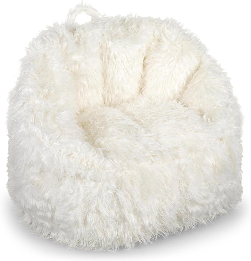 Big Joe Milano Bean Bag Chair, Ivory Shag Fur, Soft Faux Fur, 2.5 feet