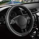 Road Comforts Leather Steering Wheel Cover Black & Gray, Universal Fit 14.5-15 Inch, Microfiber Leather, Anti-Slip & Breathable Design for Men and Women
