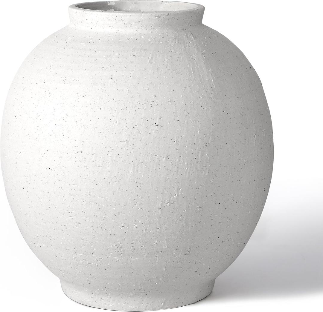 White Ceramic Large Vase - 11 Inch Round Modern Ceramic Vases,Tall Vase for Decor Living Room Table Decor and Festive Home Interiors