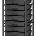 SYKIARIOL Rolling Cart with Drawers, 10 Drawer Rolling Cart, Storage Cart, Utility Cart, Teacher Cart for Classroom Storage, Craft Cart with Wheels and Wooden Tabletop, Black