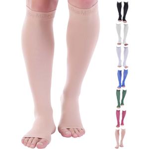 Doc Miller Open Toe Compression Socks, 20-30 mmHg, Toeless, Support Circulation, Shin Splints, Calf Recovery, Post Op, Knee High, Medical Grade, Nude/Skin Socks, 3X-Large Size for Men & Women, Pair (Skin/Nude)