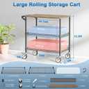 Leteuke Rolling Kitchen Carts with Wheels, 34" L x 17.5" W, 3-Tier Heavy Duty Utility Cart with Wood Tabletop, NSF Commercial Metal Serving Cart with Handle and Shelf Liner for Kitchen, Black