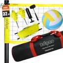 Outdoor Portable Volleyball Net System - Adjustable Height Poles with Soft Volleyball Ball, Pump, Hammer, Boundary Line, and Carry Bag for Backyard, Beach, Lawn