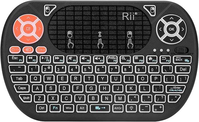 Rii Mini F8 Wireless 2.4G Keyboard with Touchpad Mouse Combo,IR Learning,Backlit Keyboard Controller for PC,Android TV Box,Linux,Windows