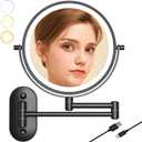 8Wall Mounted Makeup Mirror With Lights, 10x Magnifying Mirror Wall Mount for Vanity, Bathroom and Shaving, Rechargeable Wall Mounted Makeup Mirror Swing Arm with Adjustable Brightness (Black-10X) (12.7"L x 17.3"W)
