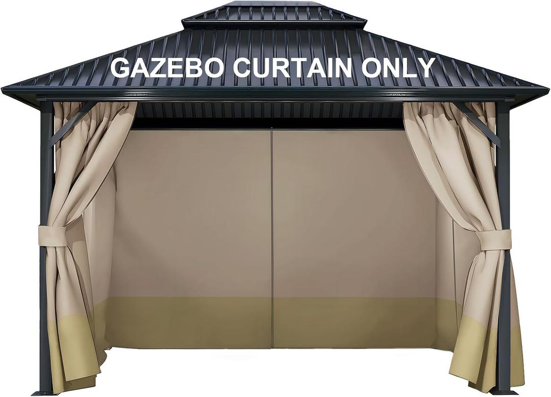 COWVIE 4-Panel 12' x 12' Gazebo Replacement Curtains, Patio Privacy Sidewalls with Double Zipper, Replacement for Outdoor Gazebo Canopy (Curtain Only)