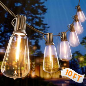 10FT Outdoor String Lights - Waterproof LED Patio Lights Shatterproof ST38 Edison Bulbs, Connectable Hanging Outdoor Vintage Lights for Indoor Backyard Yard Gazebo Porch Party Decor