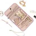 BELALIFE Travel Jewelry Case Organizer, Foldable Storage Roll for Earrings, Necklaces, Rings, Bracelets, Brooches, Peach Pink