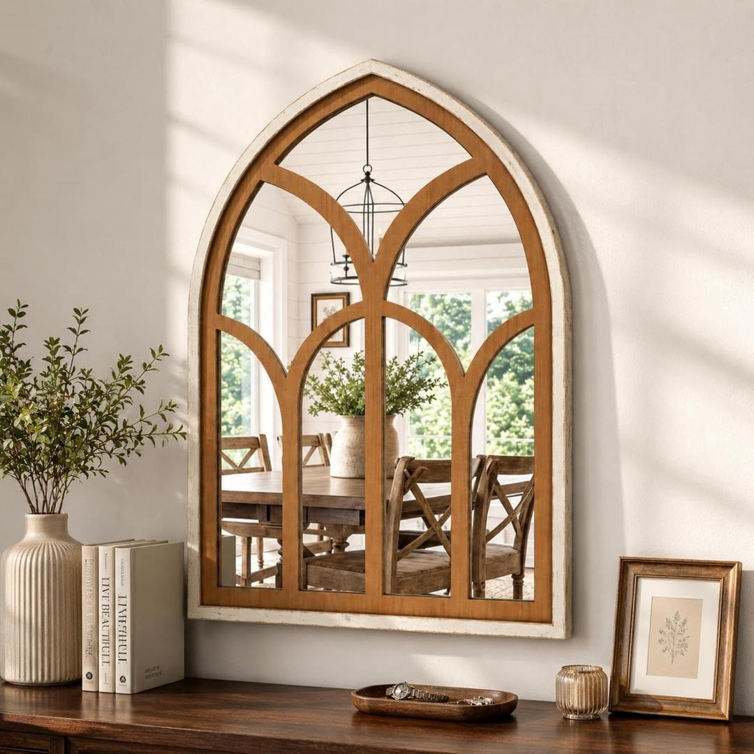 Gothic Cathedral Arched Window Mirror, 24”x32” Farmhouse Mirror