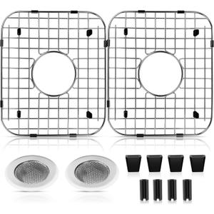 2 Pack Sink Protectors - 304 Stainless Steel Sink Grid Protection with Center Drain, 13.62"x11.5"x1.25"
