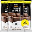 EVEO Leather Cleaner Wipes 4-in-1 Leather Cleaner and Conditioner for Furniture - Leather Couch Cleaner, Car, Shoes & Purses – UV Protection, XL Moistened Wipes Restore & Protect – 3 Pack (90 Total)