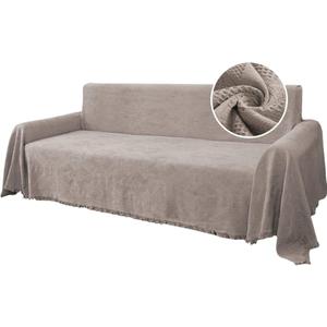 H.VERSAILTEX Cotton Sofa Covers Couch Cover Sofa Slipcover for Most Shape Sofas, Feature Thick Woven Jacquard Seamless with Tassels, Multi-Use Decorative for Couch (XX-Large: 91" x 134", Sand)