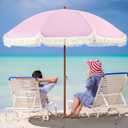 Aoxun 7ft Patio Umbrella with Fringe,Outdoor Beach Umbrella with Aluminum Pole, Ribs Push Button Tilt and Carry Bag, UV 50+ Picnic Tassel Umbrella(Pink)