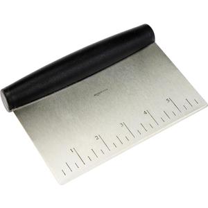 Amazon Basics Multi-Purpose Bench Scraper, Stainless Steel Dough Cutter with Measurement Marks, Dishwasher Safe, Non-slip Contoured Grip, 6", Black, Silver