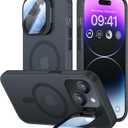 for iPhone 13 Case/iPhone 14 Case with Camera Cover Stand [Built-in 9H Camera Lens Protector][Fit for Magsafe] Military Grade Shockproof Translucent Matte Magnetic Phone Case 6.1", Black