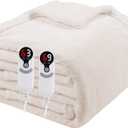 Electric Heated Blanket Queen Size 84"x90", Soft Flannel with Dual Controllers & Overheat Protection, 9 Adjustable Heat Settings & 10-Hour Auto-Off Timer, Fast Heating for Winter Comfort, White