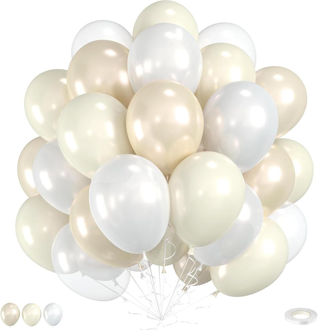 60pcs White Balloons with Clear Pearl White Balloons for Bridal Shower Wedding Bride Bachelorette Engagement Birthday Party Decorations