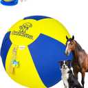 Herding Ball for Dogs, 22'' Dog Traing Balls with Handle and Bell, Australian Shepherd, Border Collie, Cattle Dog, Large Breed, Horses Outdoor Play (Yellow & Blue)