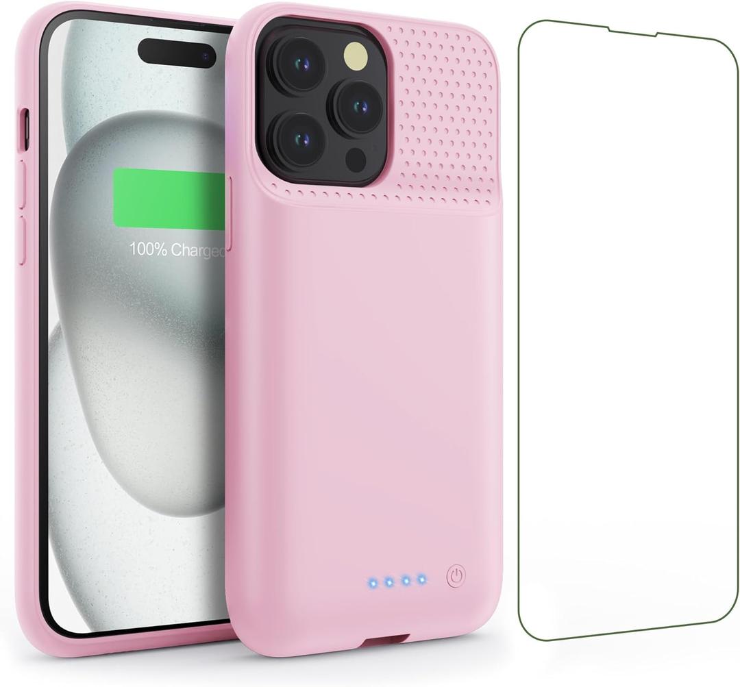 Battery Case for iPhone 15Pro (6.1Inch), Real 7500mAh Ultra Slim Portable & 15W Fast Charging, Rechargeable Protective Extended Charger Case Cover Only for iPhone 15Pro Charging Case-Pink