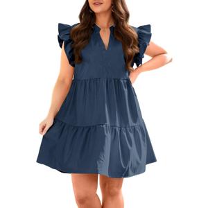 Fisoew Plus Size Dresses for Women Summer Ruffle Short Sleeve V Neck Dress Tiered Swing A Line Babydoll Mini Dress 5XL