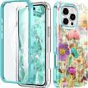 Cute Marble Case for iPhone 16 Pro Max 6.9 inch Built with Screen Protector, Lightweight and Stylish Full Body Shockproof Protective Rugged TPU Case for Women/Girls-Water Lily