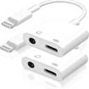 [Apple MFi Certified] 2-in-1 Charging & Audio Adapter for iPhone, Lightning to 3.5mm Headphone Jack Dongle Splitter, Supports Hi-Res Lossless Sound, Compatible with iPhone 14/13/12/11/XS/XR/8/7 2Pack