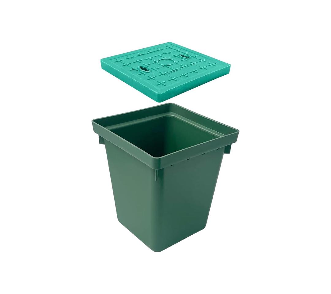 Underground Splice Box 12.5x12.5x14.3in Electrical Junction Boxes W/FRP Inspection Cover Deep Enclosure Pit Precast PE Pull Distribution Pit Access Drillable Tapered Cable Wiring Connection (Green)