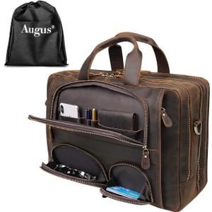 Augus Business Travel Briefcase Genuine Leather Duffel Bags for Men Laptop Bag fits 15.6 inches Laptop (Coffee-2)