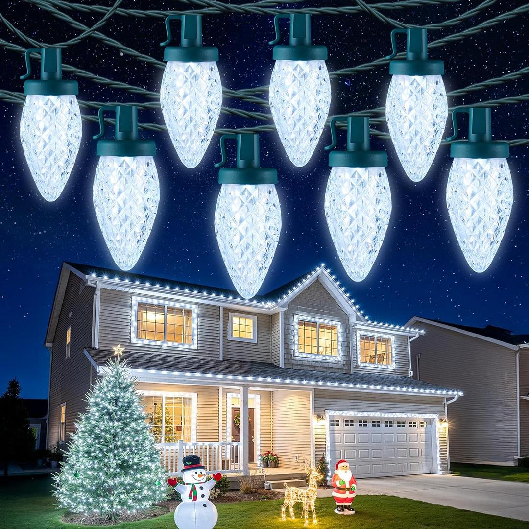 Brightown 1 Pack Total 132ft 200LED Outdoor C9 LED Christmas String Lights, Plug-in Connectable Waterproof Roofline String Lights for Outside Christmas Holiday Decor