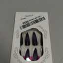 SINHOT Press on Nails Long Stiletto Fake Nails Glossy Glue on Nails Goth Black Acrylic Nail Sharp Almond Artificial Nail Purple Ombre Aura Stick on False Nail with Design 24 pcs (FND0004D)