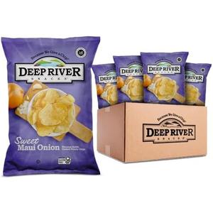 Deep River Snacks Sweet Maui Onion Kettle Cooked Potato Chips, Non-GMO, | Kosher & Gluten Free Kettle Cooked Healthy Snacks Option for Parties & Get Together - 8 Ounce (Pack of 12), Best By:07/07/25