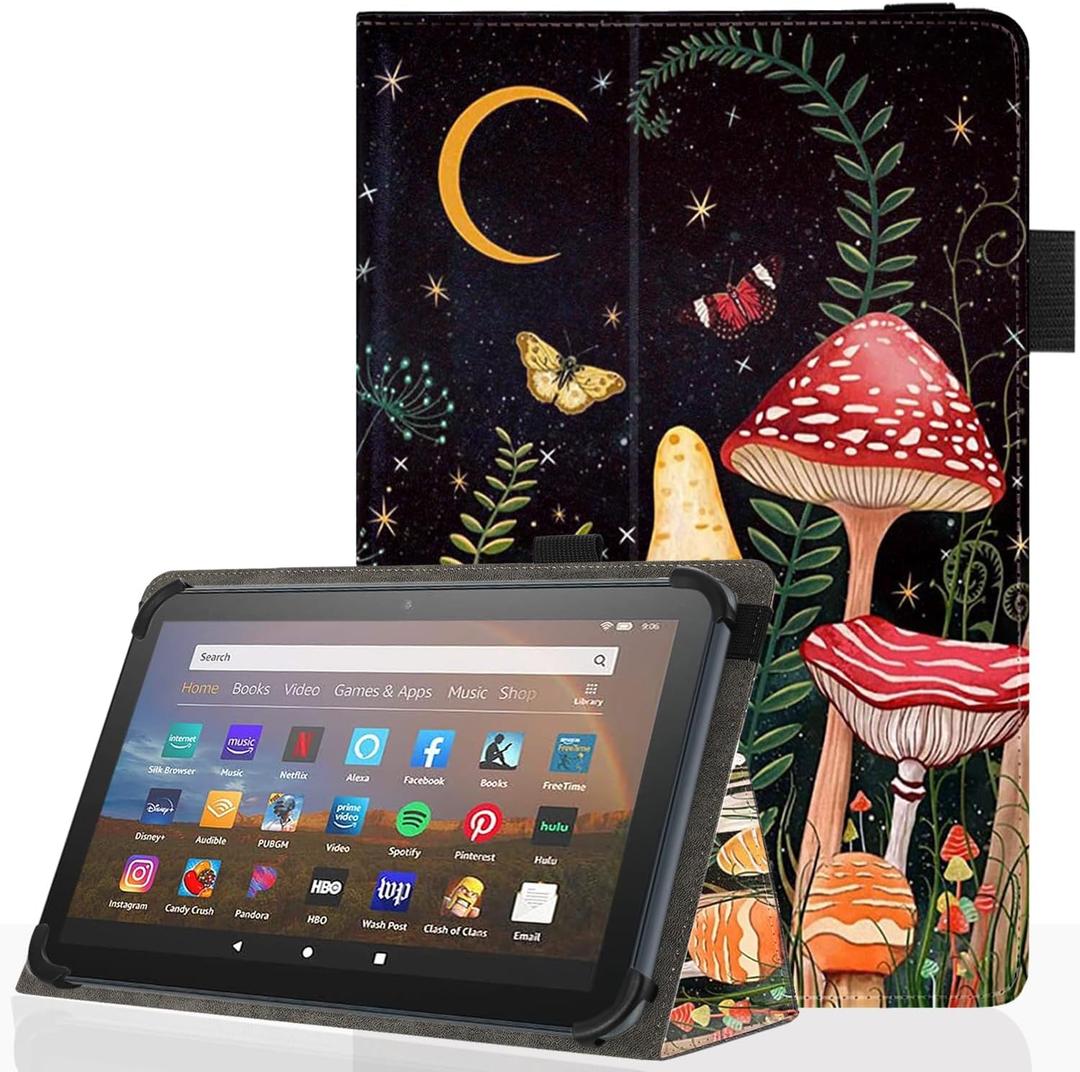 Universal 10 10.1 Inch Android Tablet Case,Slim Folding Stand Cover for All 9"-10.5" Touchscreen Tablet Case with Stylus Pen Holder,Mushroom