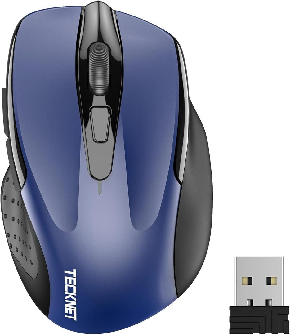 TECKNET Wireless Mouse, 2.4G Ergonomic Optical Mouse, Computer Mouse for Laptop, PC, Computer, Chromebook, Notebook, 6 Buttons, 24 Months Battery Life, 2600 DPI, 5 Adjustment Levels (Blue)