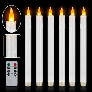10" Flameless Taper Candles with Remote, 6 Pcs White Electric Led candlesticks, PlasticTall Taper Candles Battery Operated with Flickering Flame for Halloween Christmas Wedding Home Dcor