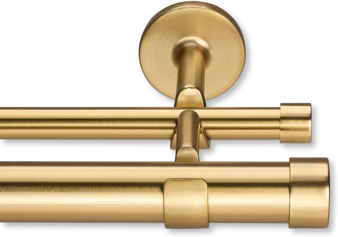 Cambria Designer Series - Premium 3.5 foot Custom Double Curtain Rod - 1-1/8 inch Large Diameter - Non-Adjustable for a Seamless Look - Premium Designer Brackets and End Caps - Brushed Gold Finish (3 1/2 feet)